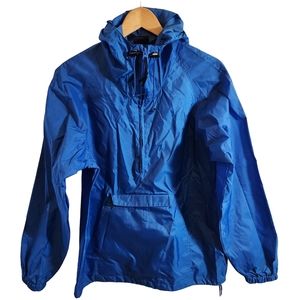 Woolrich Rugged Outdoor Wear Vintage Blue Windbreaker Hooded Front Pouch